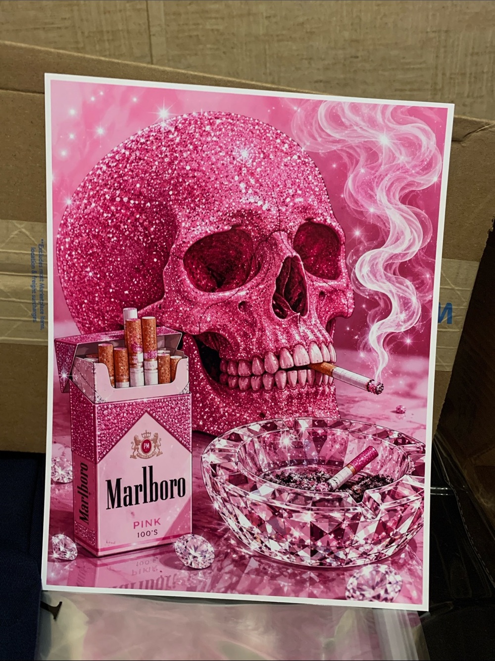 Marlboro Glitter Pink Skull Print